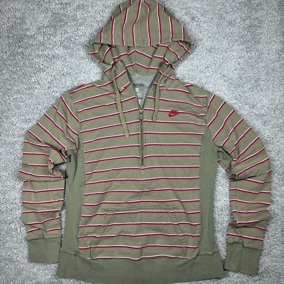 Nike Hoodie Girls Extra Large Striped Pullover Quarter Zip Activewear Casual - Picture 1 of 5